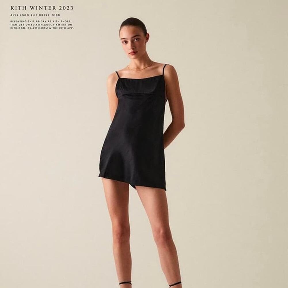 NWT Kith Black Alys Logo Slip Spaghetti Strap Dress Women’s XXL